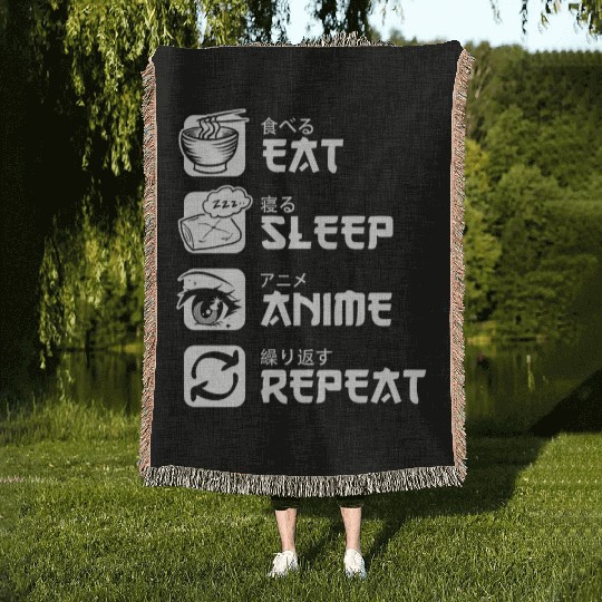 Eat Sleep Anime Repeat Japan Manga Woven Blankets