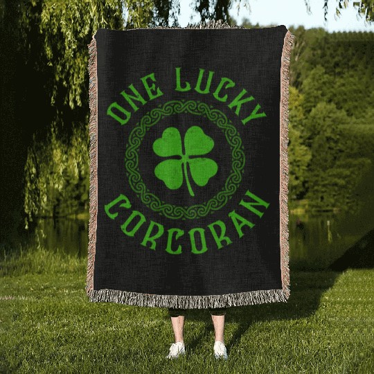 One Lucky Corcoran Irish Family 4 Leaf Clover Woven Blankets