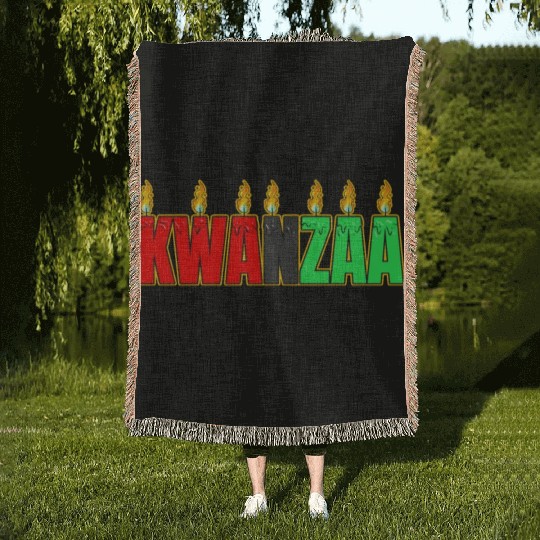Afro American Candle Kinara Kwanzaa Woven Blankets