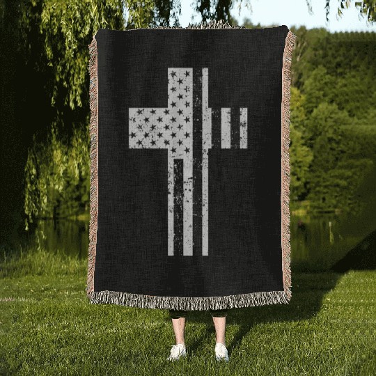 US Flag Cross American Army Veterans Woven Blankets