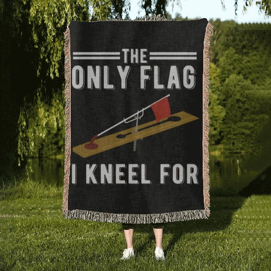 Ice Fishing Tip Up Flag The Only Flag I Kneel For Woven Blankets