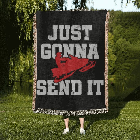 Snowmobile Just Gonna Send It Funny Freestyle Moto Woven Blankets