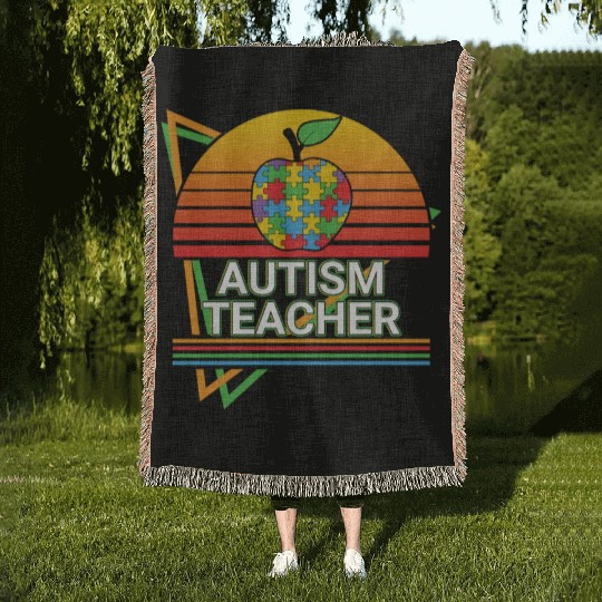 Autism Teacher Retro Woven Blankets