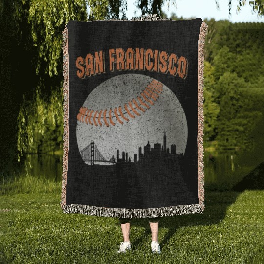 San Francisco Vintage Skyline Baseball For Gameday Woven Blankets
