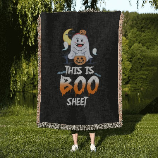 This Is Boo Sheet Funny Moon Halloween Woven Blankets