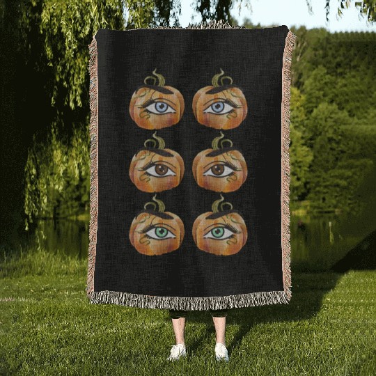 Pumpkin Eyes Realistic Blue Brown and Green Eyes Woven Blankets