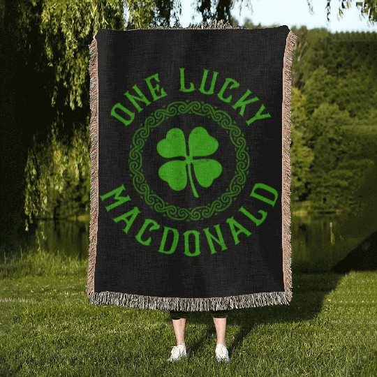 One Lucky MacDonald Irish Family Four Leaf Clover Woven Blankets