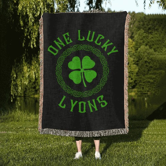 One Lucky Lyons Irish Family Four Leaf Clover Woven Blankets