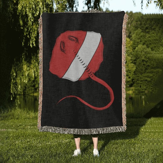 Scuba Diver Red White Flag Ray Scuba Diving Woven Blankets
