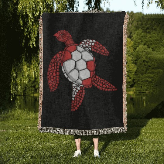 Scuba Diver Red White Flag Turtle Scuba Diving Woven Blankets