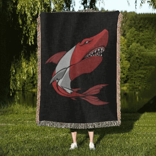 Scuba Diver Red White Flag Shark Scuba Diving Woven Blankets