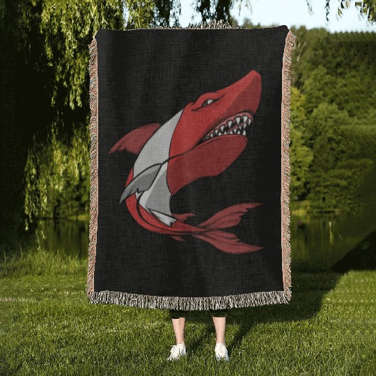 Scuba Diver Red White Flag Shark Scuba Diving Woven Blankets