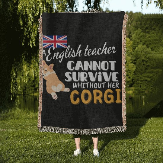 English teacher gift idea for women dog Corgi Woven Blankets