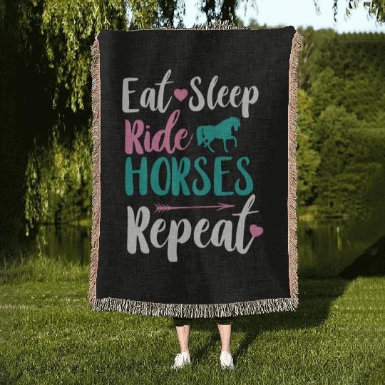 Cute Eat Sleep Ride Horses Repeat Equestrian Woven Blankets