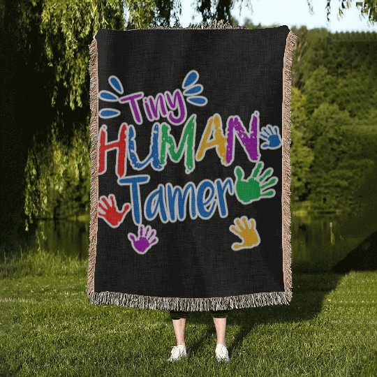 Funny Tiny Human Tamer Daycare Provider Teacher Woven Blankets