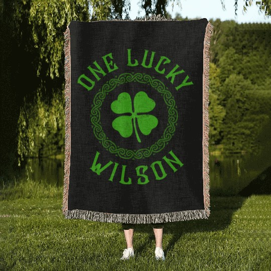 One Lucky Wilson Irish Family Four Leaf Clover Woven Blankets