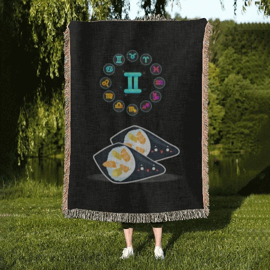Japanese Sushi Funny Gemini Zodiac Sushi Lover Pun Woven Blankets