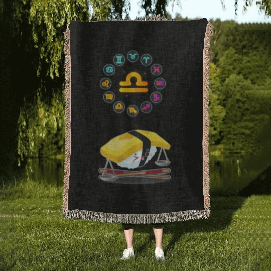 Japanese Sushi Funny Libra Zodiac Sushi Lover Pun Woven Blankets