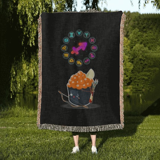 Japanese Sushi Funny Sagittarius Zodiac Sushi Pun Woven Blankets