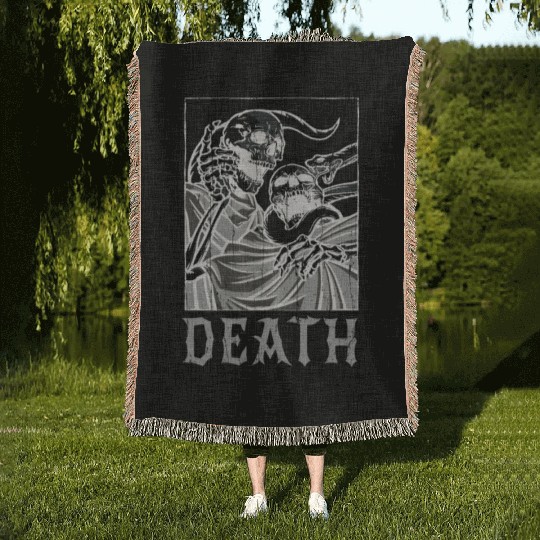 Skeleton Bones Tarot Card Occult Death Gothic Woven Blankets