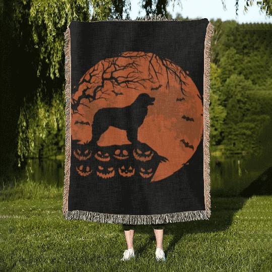 Leonberger And Moon Halloween Funny Dog Lover Gift Woven Blankets