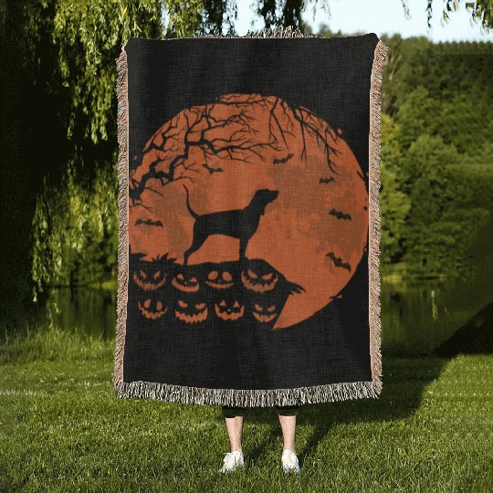 Plott Hound And Moon Halloween Funny Dog Lover Woven Blankets