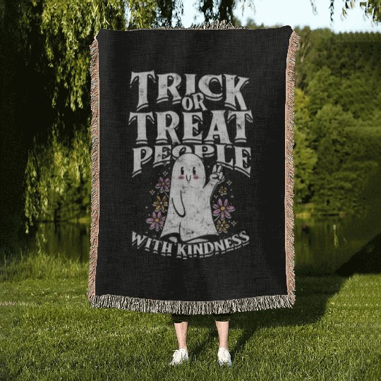 Trick or treat people with kindness - cute ghost Woven Blankets