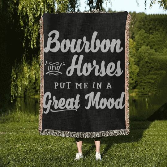 Mens Bourbon and Horses Great Mood Fun Kentucky Woven Blankets
