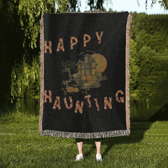 Happy haunting party pumpkins dead house bat Woven Blankets