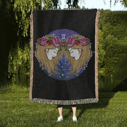 Gemini Zodiac Sign Illustration Art Woven Blankets