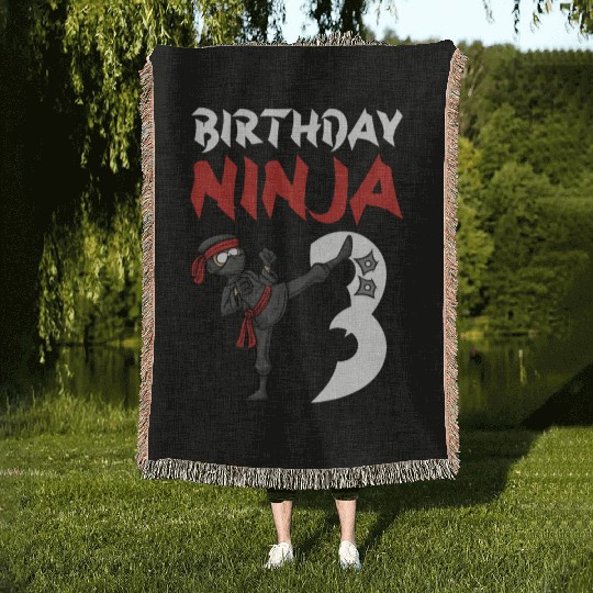 Birthday Party 3 Years Old Japanese Ninja Birthday Woven Blankets