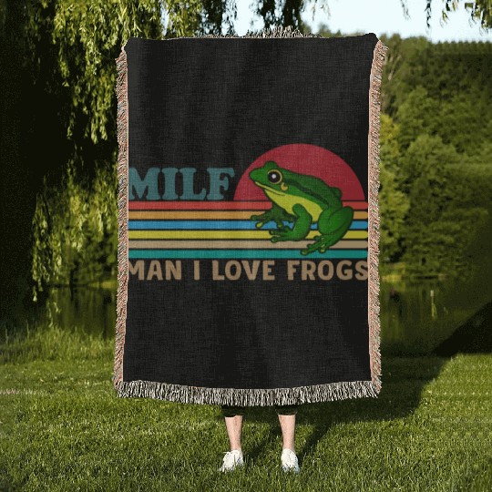 Milf Man I Love Frogs Woven Blankets