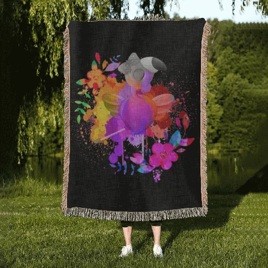 Flower Dance Flamingo Splash of Colors Art Woven Blankets
