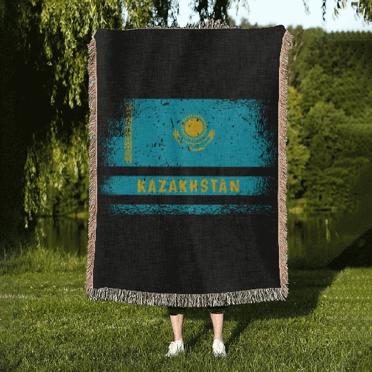 Kazakhstan vintage flag design Woven Blankets