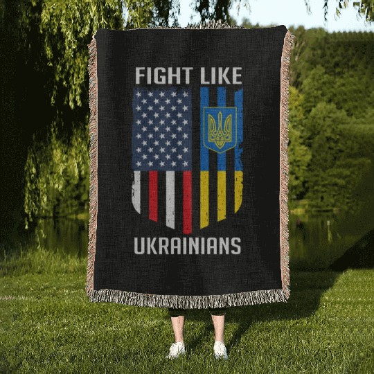 Fight Like Ukrainians Ukraine US Flag Woven Blankets