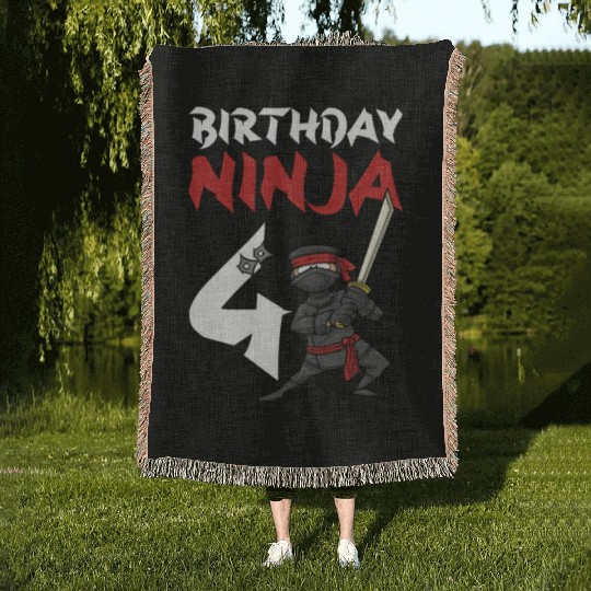 Birthday Party 4 Years Old Japanese Ninja Birthday Woven Blankets