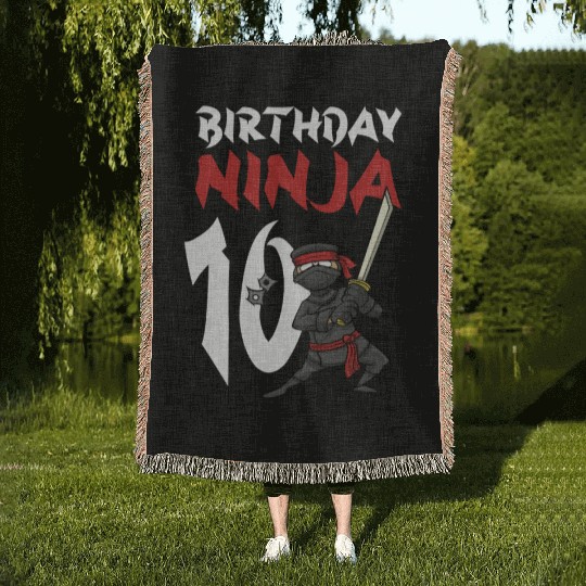 Birthday Party 10 Years Old Japanese Ninja Woven Blankets