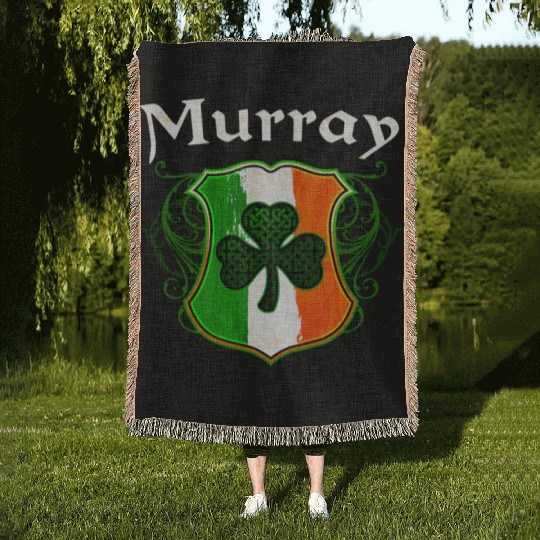 Murray Irish Surname Ireland Flag Shield Shamrock Woven Blankets
