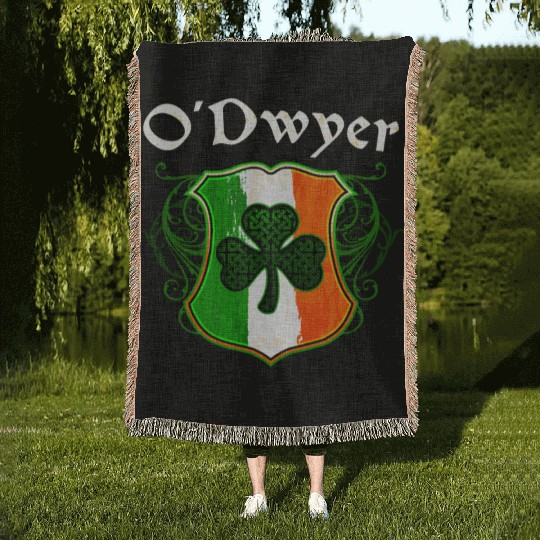 O'Dwyer Irish Surname Ireland Flag Shield Shamrock Woven Blankets