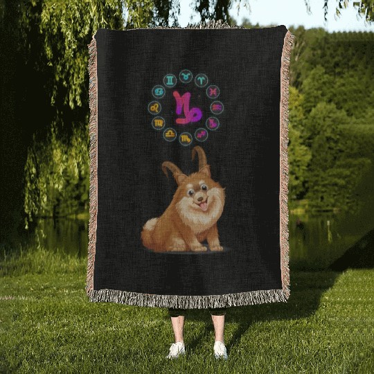 Funny Dog Lover Horoscope Capricorn Zodiac Sign Woven Blankets