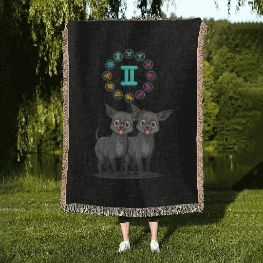 Funny Dog Lover Horoscope Gemini Zodiac Sign Cool Woven Blankets