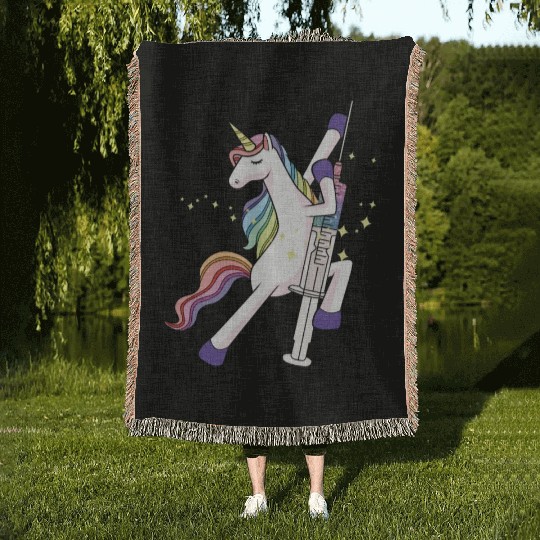 Unicorn with glitter syringe vaccination kid baby Woven Blankets