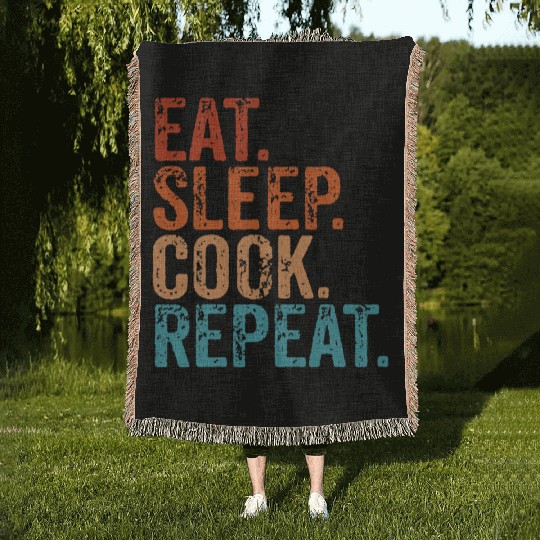 Eat Sleep Cook Repeat Cooking Chef Culinary Lunch Woven Blankets