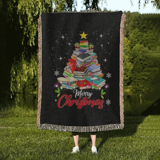 Merry Christmas Tree Love Reading Books Librarian Woven Blankets