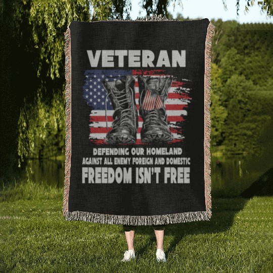 VETERAN PROTECTING AT HOME FREEDOM ISNT FREE Woven Blankets