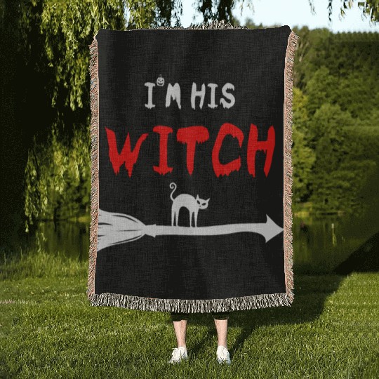 haolloween I'm his Witch Cat trick or treat couple Woven Blankets