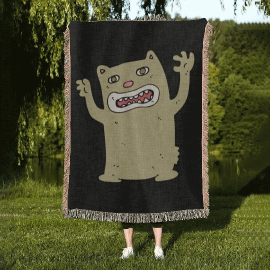 funny catzilla, cat lover Woven Blankets