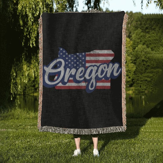 US Flag Oregon Map Design for proud Oregonians Woven Blankets