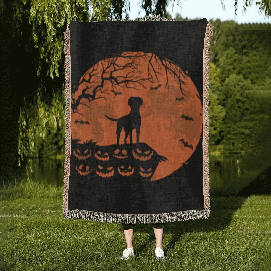 Rhodesian Ridgeback And Moon Halloween Funny Dog Woven Blankets