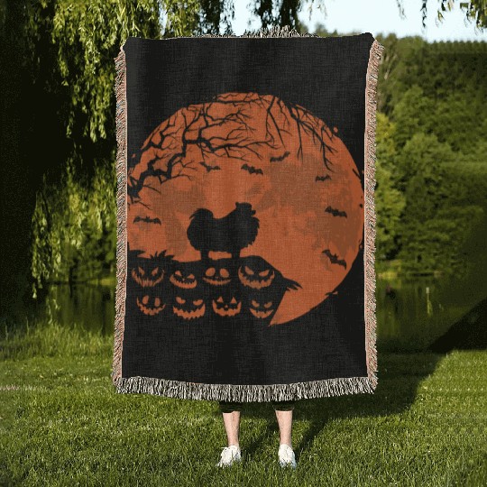 Pomeranian And Moon Halloween Funny Dog Lover Woven Blankets